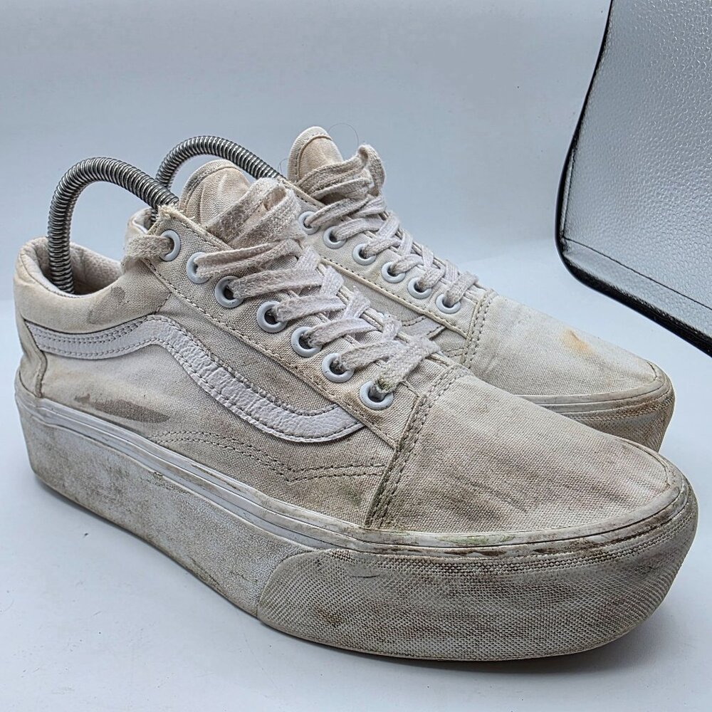 Vans Old Skool Platform Womens Size 8.5 Triple White Athletic Shoes Walking
